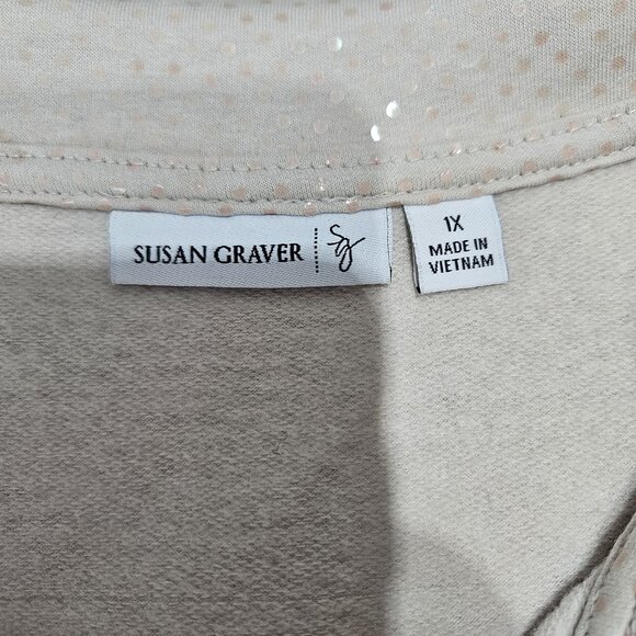 Susan Graver Vest Womens 1X Beige Sequin Zip Sleeveless Pockets Sparkle Bling - Picture 8 of 11